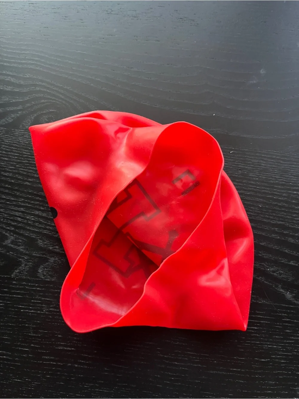 Red FHS Swim Cap Silicone One Size Red Black Logo LI